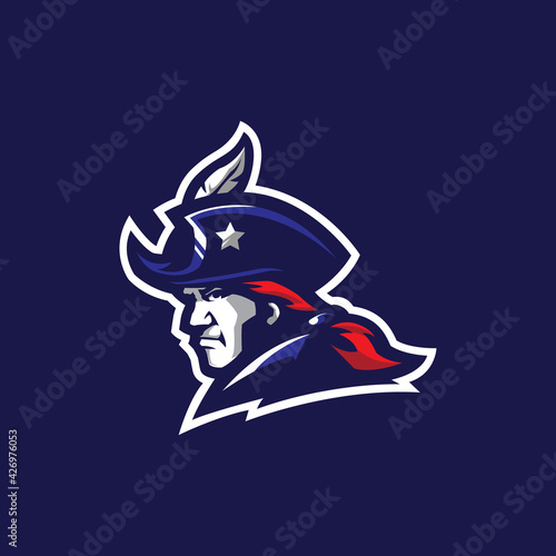 Patriot mascot logo design vector with modern illustration concept style for badge, emblem and tshirt printing. Head patriot illustration for sport team.