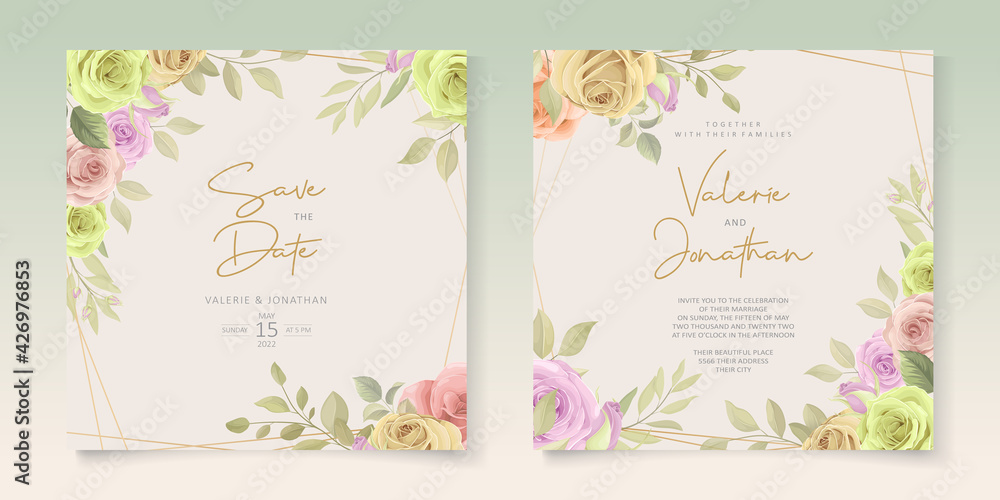 Soft floral wedding invitation template design