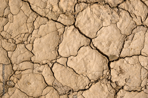 Dry and cracked ground. Texture with natural patterns.