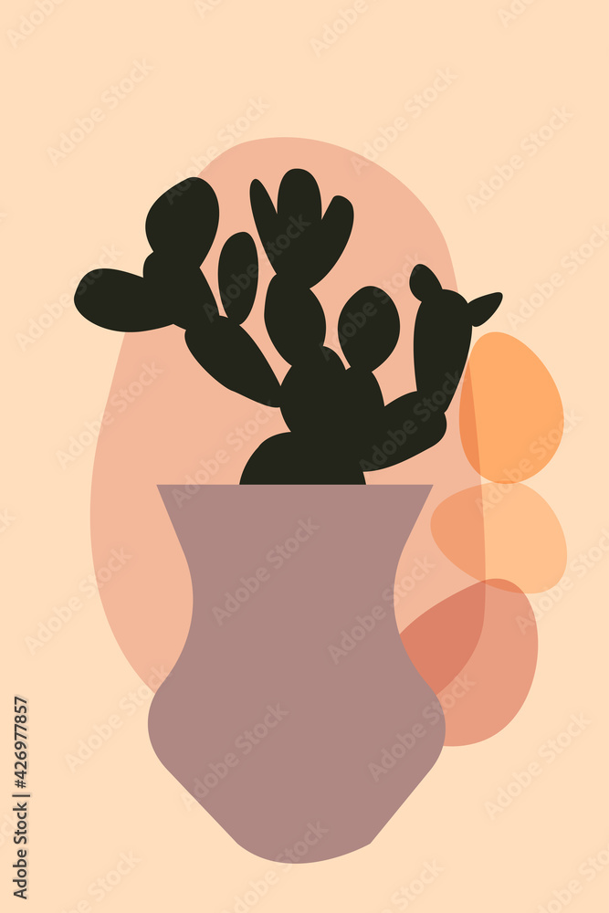 Fototapeta Cactus boho pattern background. Boho minimalist abstract plant illustration for design nursery wall decor, t shirt print, shop flyer, contemporary poster etc.