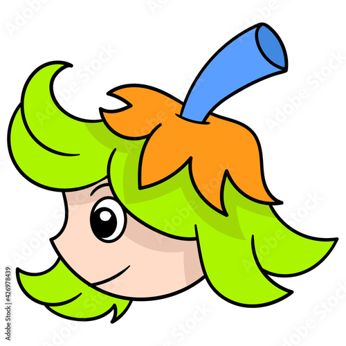 the plant shaped creature head smiled from a side angle. doodle icon drawing