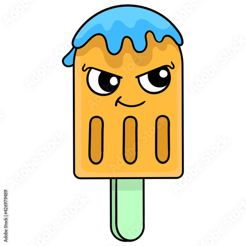 ice cream smirk smirking arrogantly melting. doodle icon drawing