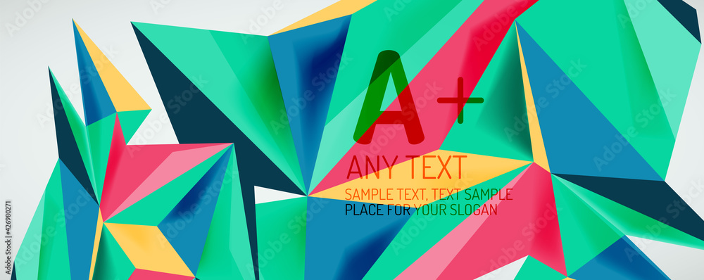 Vector triangle geometric backgrounds. Low poly 3d shape on light backdrop. Vector illustration for covers, banners, flyers and posters and other designs Vector triangle geometric backgrounds. Low poly 3d shape on light backdrop. Vector illustration for covers, banners, flyers and posters and other designs