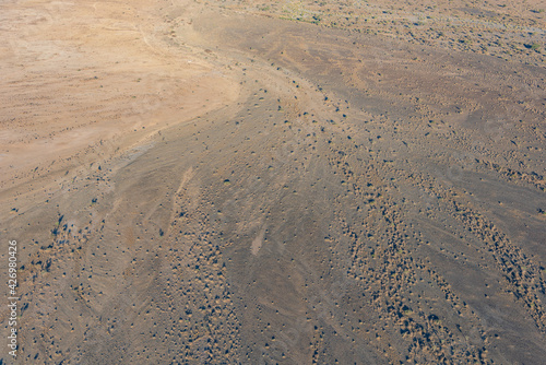 The desert of Namibia, aerial view. Natural scenery for travel to Africa.
