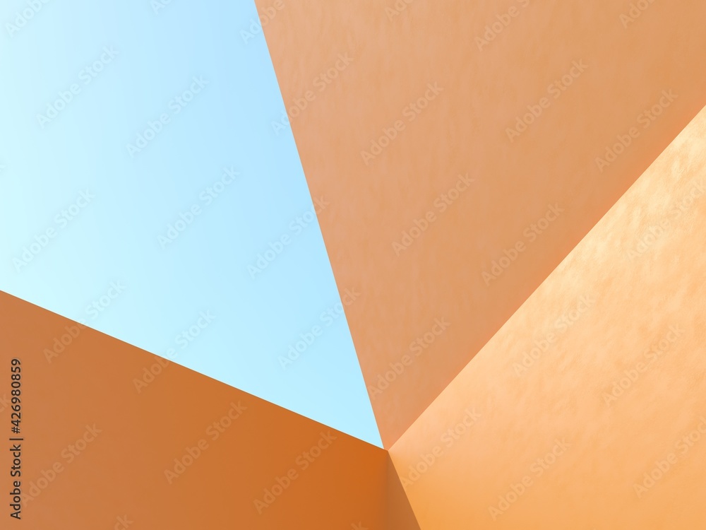 Architectural construction on blue sky. 3d render illustration. Simple angle, empty space for advertising text. Bright summer yellow color. Architectural construction on blue sky. 3d render illustration. Simple angle, empty space for advertising text. Bright summer yellow color.