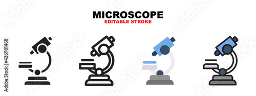 Microscope icon set with different styles. Icons designed in filled, outline, flat, glyph and line colored. Editable stroke and pixel perfect. Can be used for web, mobile, ui and more.