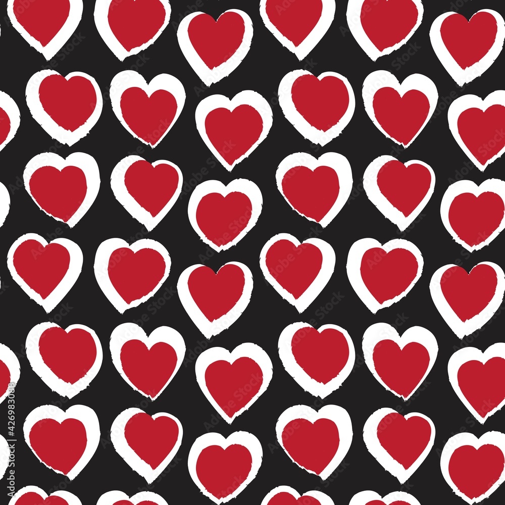 Red Heart shaped brush stroke seamless pattern background