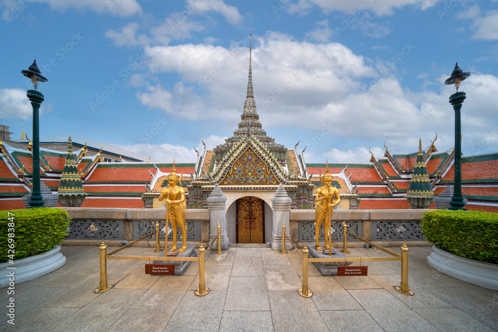 Wat Pra Kaew in Grand Palace Temple of the Emerald Buddha full official name Wat Phra Si Rattana Satsadaram the landmark and famous place is travel destination in Bangkok,Thailand.
