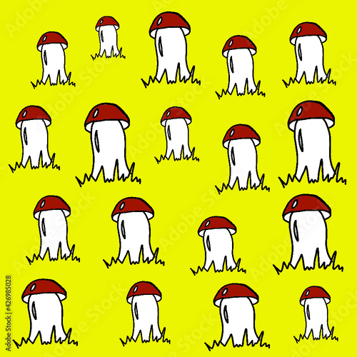 forest fruits, forest dwellers, mushrooms, white mushrooms, russula mushrooms,toadstools, chanterelles, worms, snails, butterflies, grass, ants, print for printing on a backpack, print for printing on