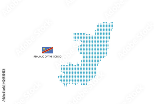 Republic of the Congo map design blue circle, white background with Republic of the Congo flag.