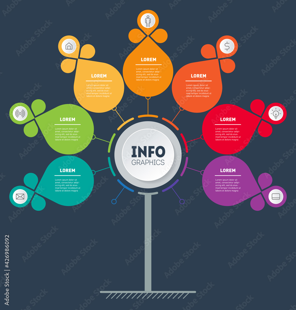web-template-of-tree-diagram-with-seven-parts-vector-infographic-of