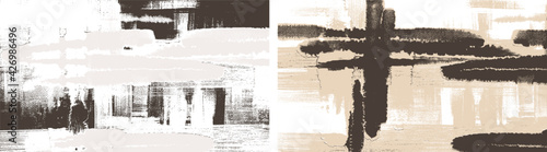 Sepia cross hatching strokes on canvas. Oil, acrylic paint texture set. Abstract grungy backgrounds