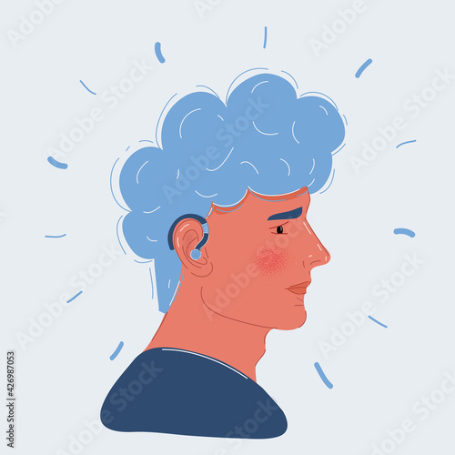 Vector illustrations in cartoon style. Hearing test. Concept for hearing loss, hearing problem, deafness, 