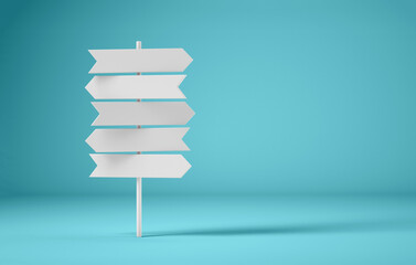 Crossroads signpost white on blue background. 3d rendering