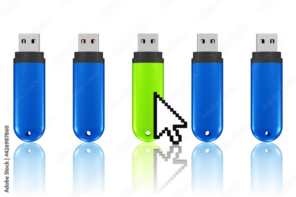 ein USB - Stick wird von einem Mauspfeil ausgewählt ein USB - Stick wird von einem Mauspfeil ausgewählt