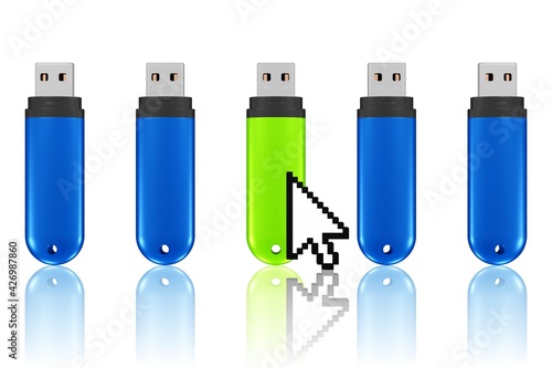 ein USB - Stick wird von einem Mauspfeil ausgewählt