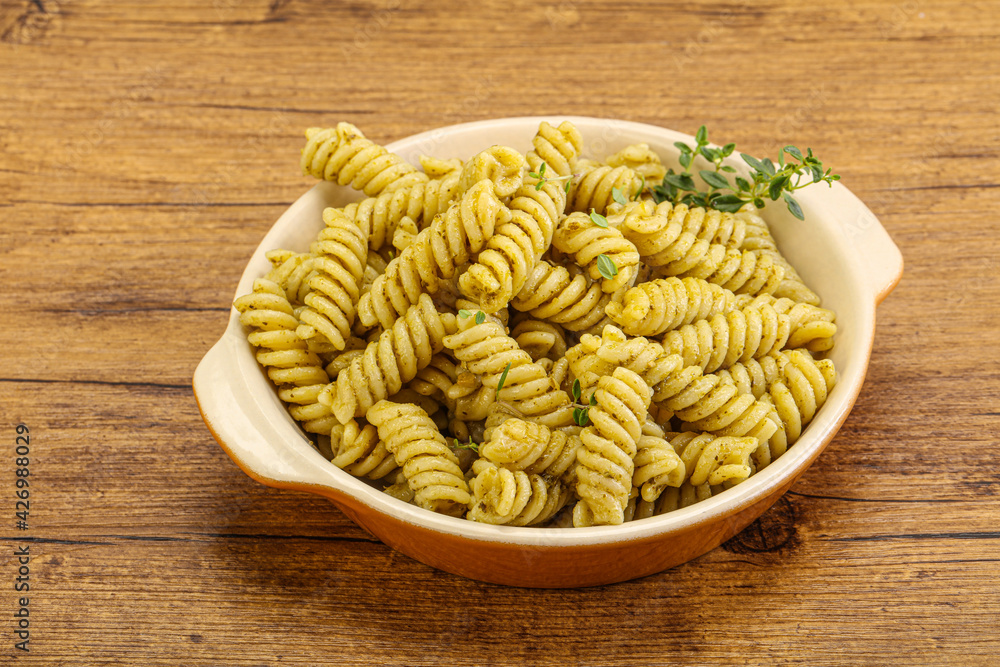 Italian pasta Fusilli with pesto Italian pasta Fusilli with pesto