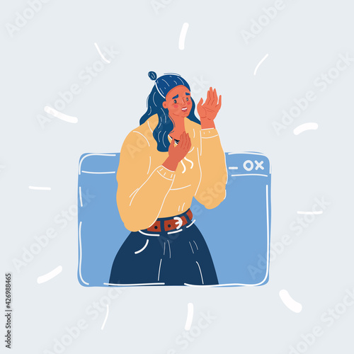 Vector illustration of Concept of on-line video chat app, internet talk, call technology.