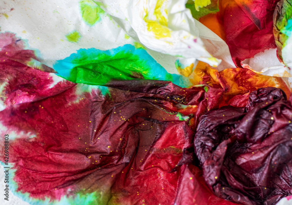 blurred multicolored background on napkins, art therapy, lockdown