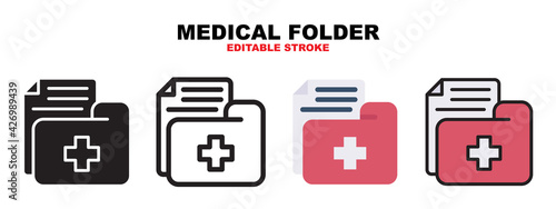 Medical Folder icon set with different styles. Icons designed in filled, outline, flat, glyph and line colored. Editable stroke and pixel perfect. Can be used for web, mobile, ui and more.