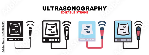 Ultrasonography icon set with different styles. Icons designed in filled, outline, flat, glyph and line colored. Editable stroke and pixel perfect. Can be used for web, mobile, ui and more.