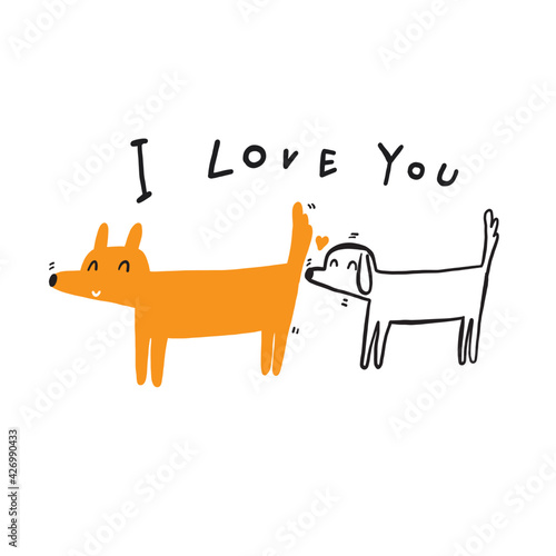 Illustration of dogs showing love