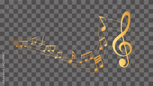 vector sheet music - gold musical notes melody on transparent background