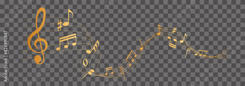 vector sheet music - gold musical notes melody on transparent background