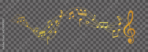 vector sheet music - gold musical notes melody on transparent background