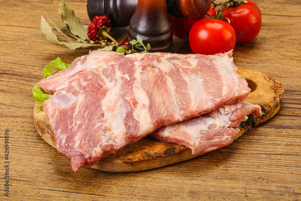 Raw pork ribs for cooking