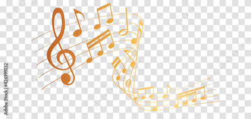 vector sheet music - gold musical notes melody on transparent background