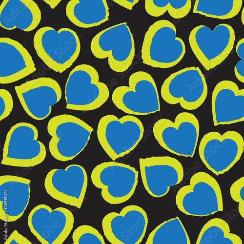 Yellow Heart shaped brush stroke seamless pattern background