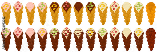 Illustration on theme big kit different types cone waffle with bubbles