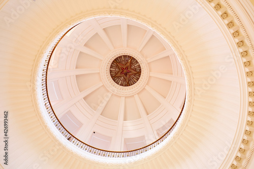 Retro style Stalin red star in interior of Moscow university
