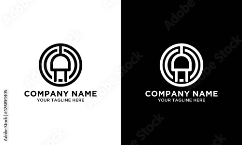 Creative logo Electronics Electricity Plug Cord Concept.