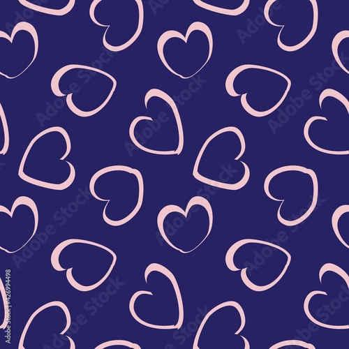 Pink Navy Heart shaped brush stroke seamless pattern background