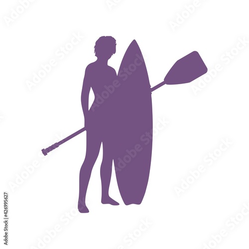 Illustration of lady posing with surf board