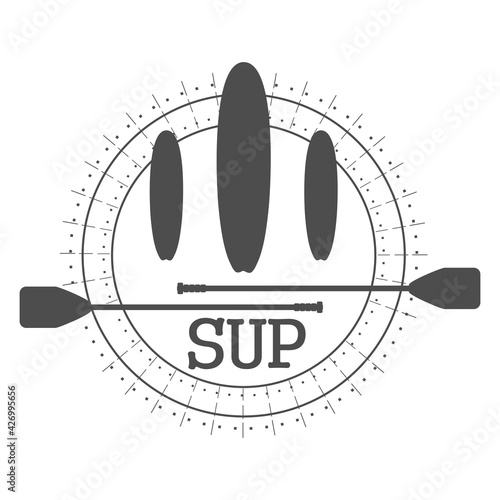 Stand up paddle boarding flat emblem illustration