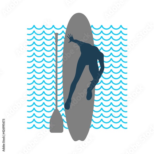 Illustration of lady posing with surf board