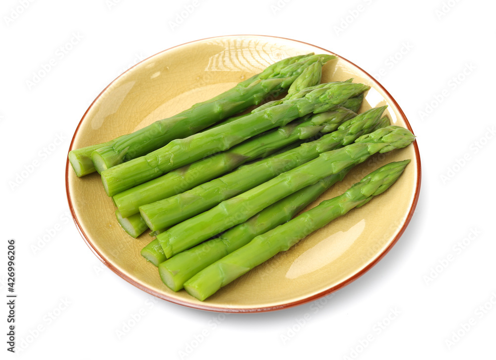 Effective Boiled asparagus on white background Effective Boiled asparagus on white background