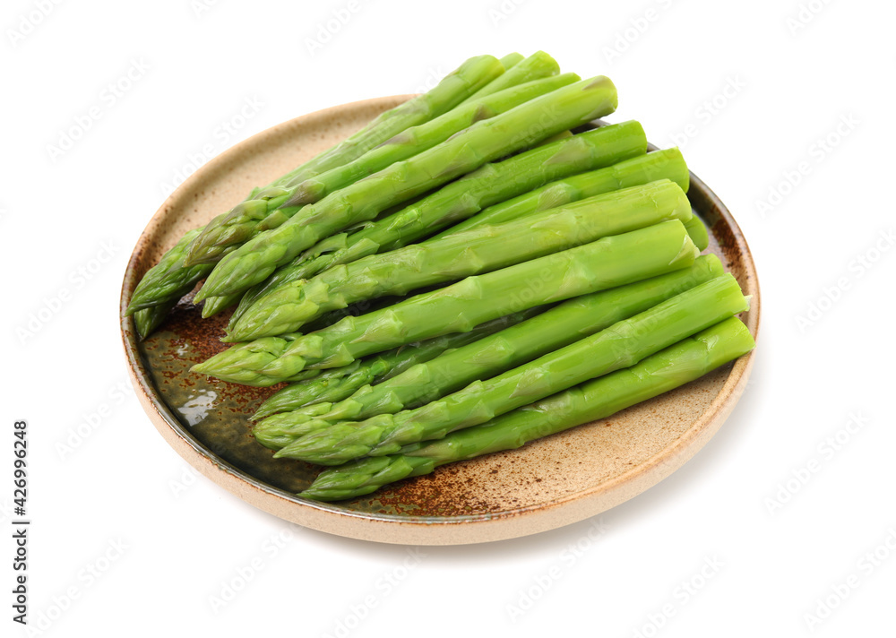 Effective Boiled asparagus on white background Effective Boiled asparagus on white background