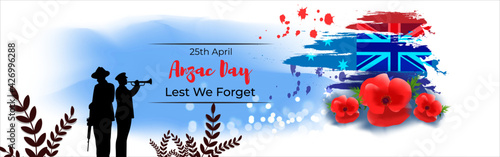 Schilderij op canvas Vector illustration concept of Anzac Day with poppy flowers