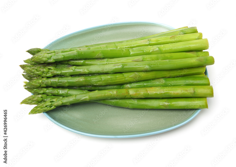 Effective Boiled asparagus on white background Effective Boiled asparagus on white background