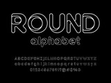 Modern stylized alphabet design with uppercase, lowercase, numbers and symbol
