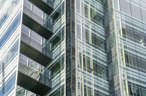 July 2020. London. Office windows in Hammersmith, London England