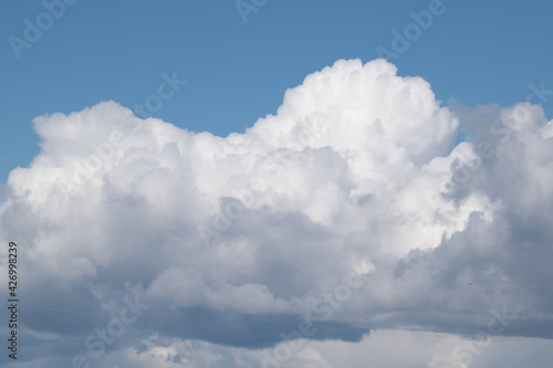 White and gray clouds in the blue sky.