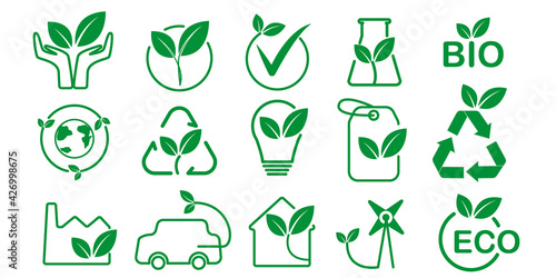 Set of Ecology icons. Green, Eco, recycle and Sustainable
 illustration. Vector illustration.エコ、リサイクル、サステナブルアイコン、アイコンコレクション