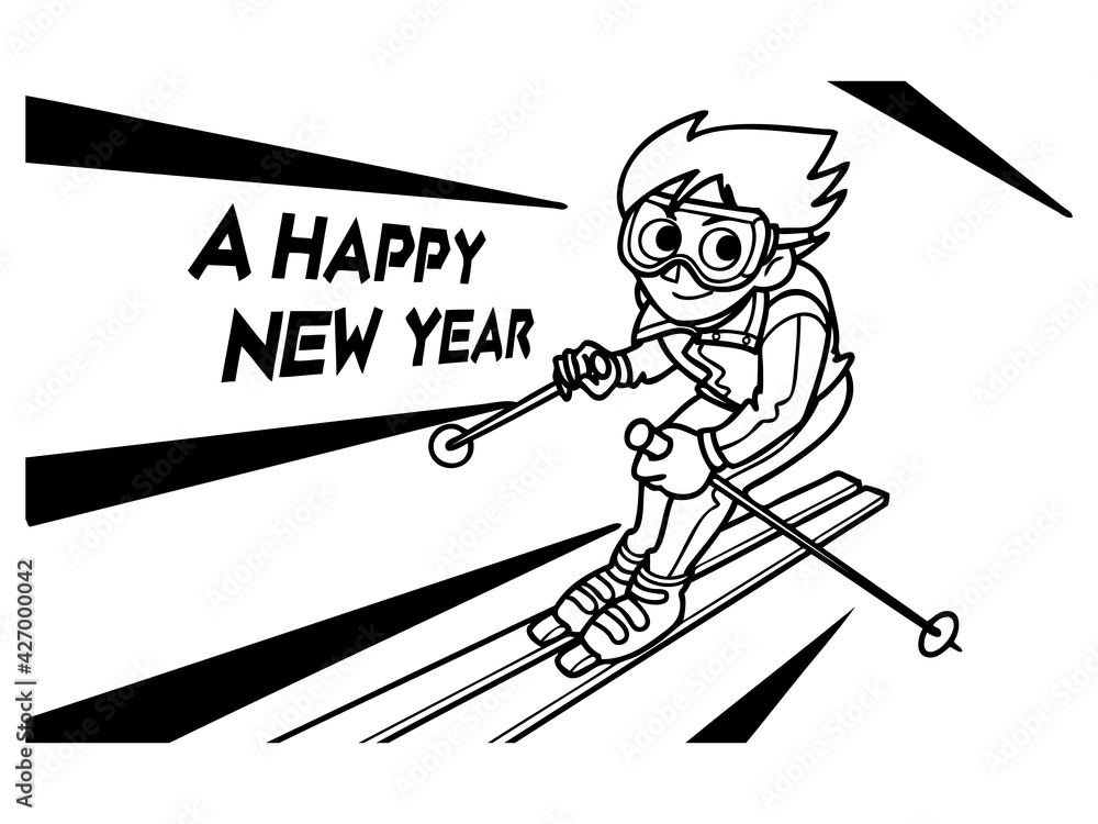 Fototapeta premium スキー,年賀状,a happy new year,