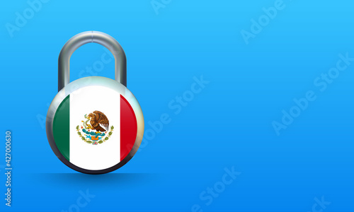 Mexican flag on padlock isolated on blue background, coronavirus lockdown concept. covid-19 Vector illustration.