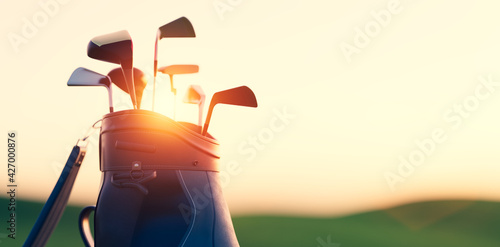 Golf clubs in bag at golf course resort